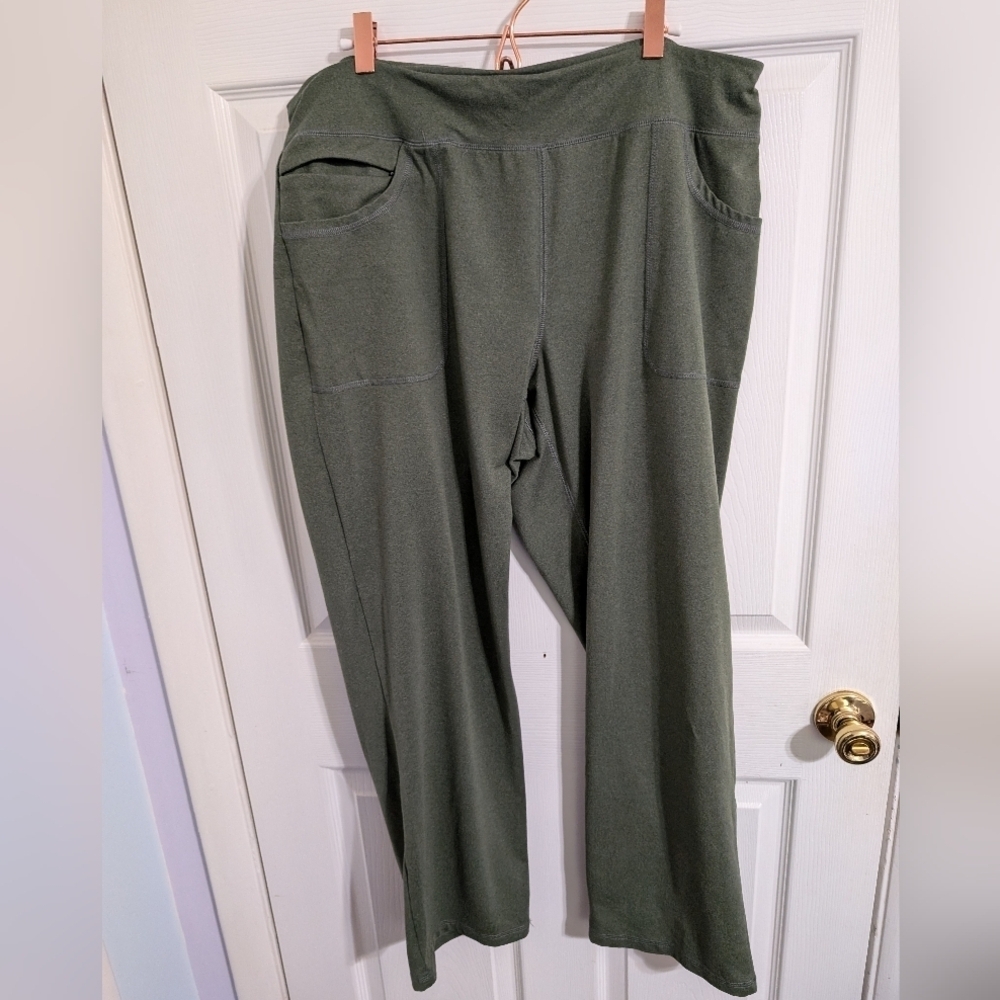 Lands' End Pants Active 5-Pocket Green Moisture Wicking Fabric Plus Size 1X